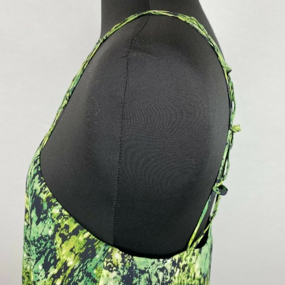 BCBGMAXAZRIA S Patterned Bakar Silk Cage Neck Tank Top In Evergreen Lined - Picture 7 of 12
